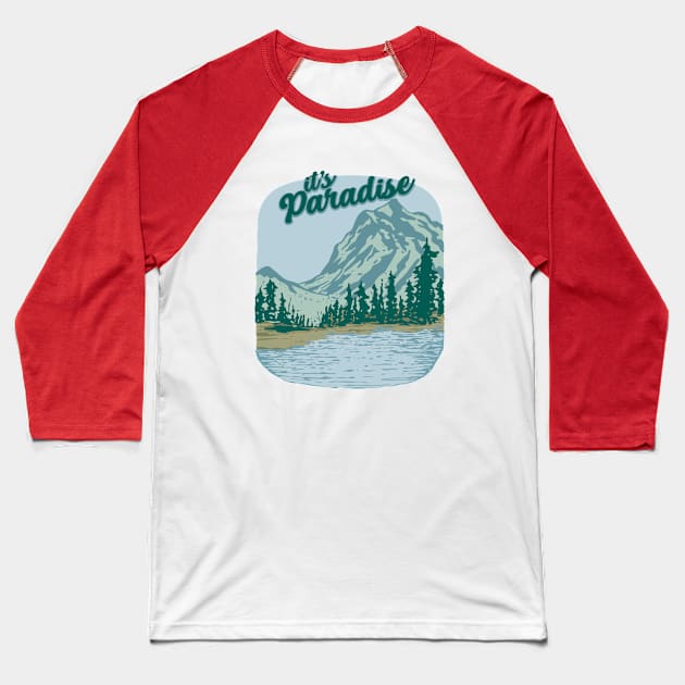 Mountain landscape Paradise Baseball T-Shirt by Mako Design 